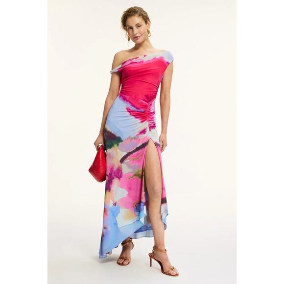 AMUR Dresses & Skirts - AMUR Ella Printed One Off The-Shoulder Jersey Slip Dress, Size 2, Retail $498